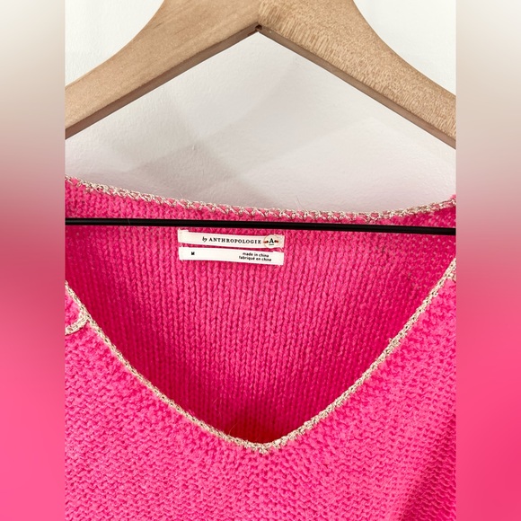 By Anthropologie Hot Pink Sweater With Gold Trim Size Medium - Picture 8 of 9